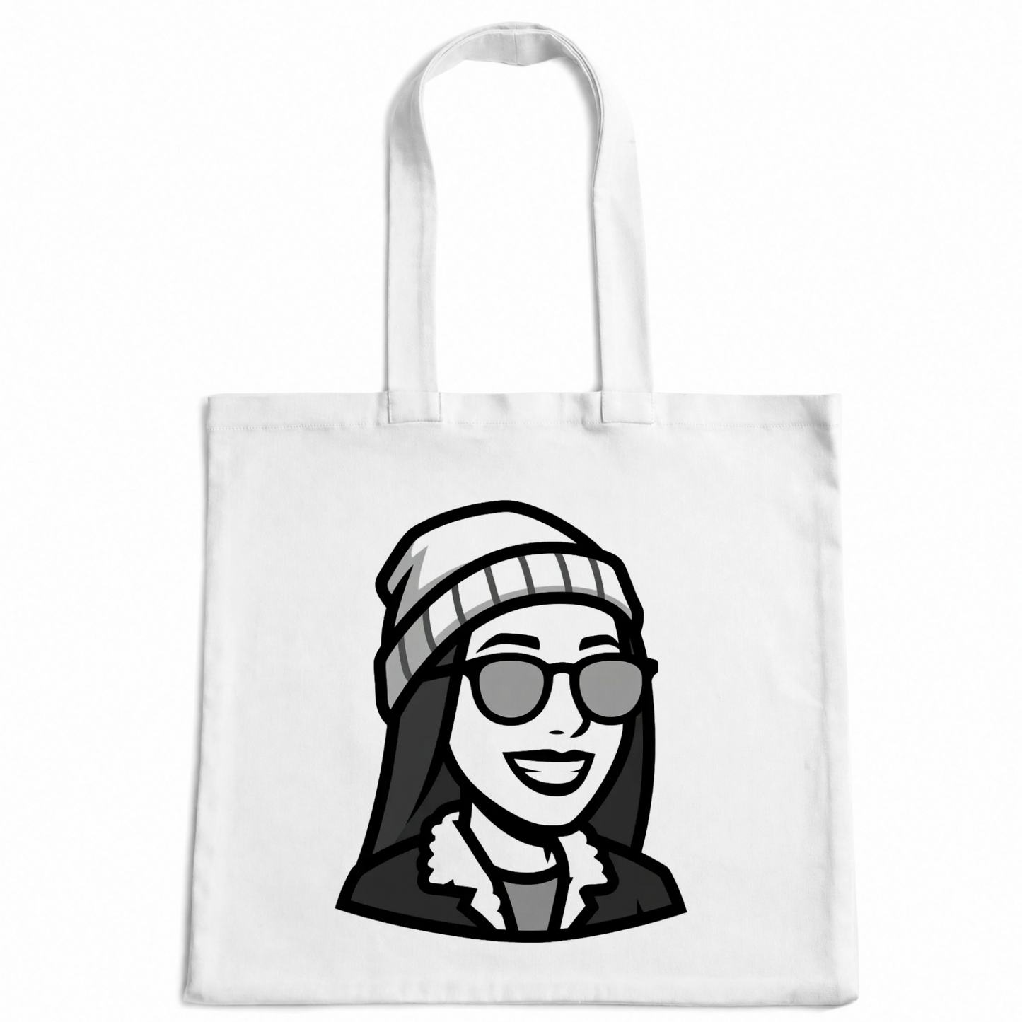 Portrait redessiné à l'encre de Chine, imprimé sur un tote bag en coton