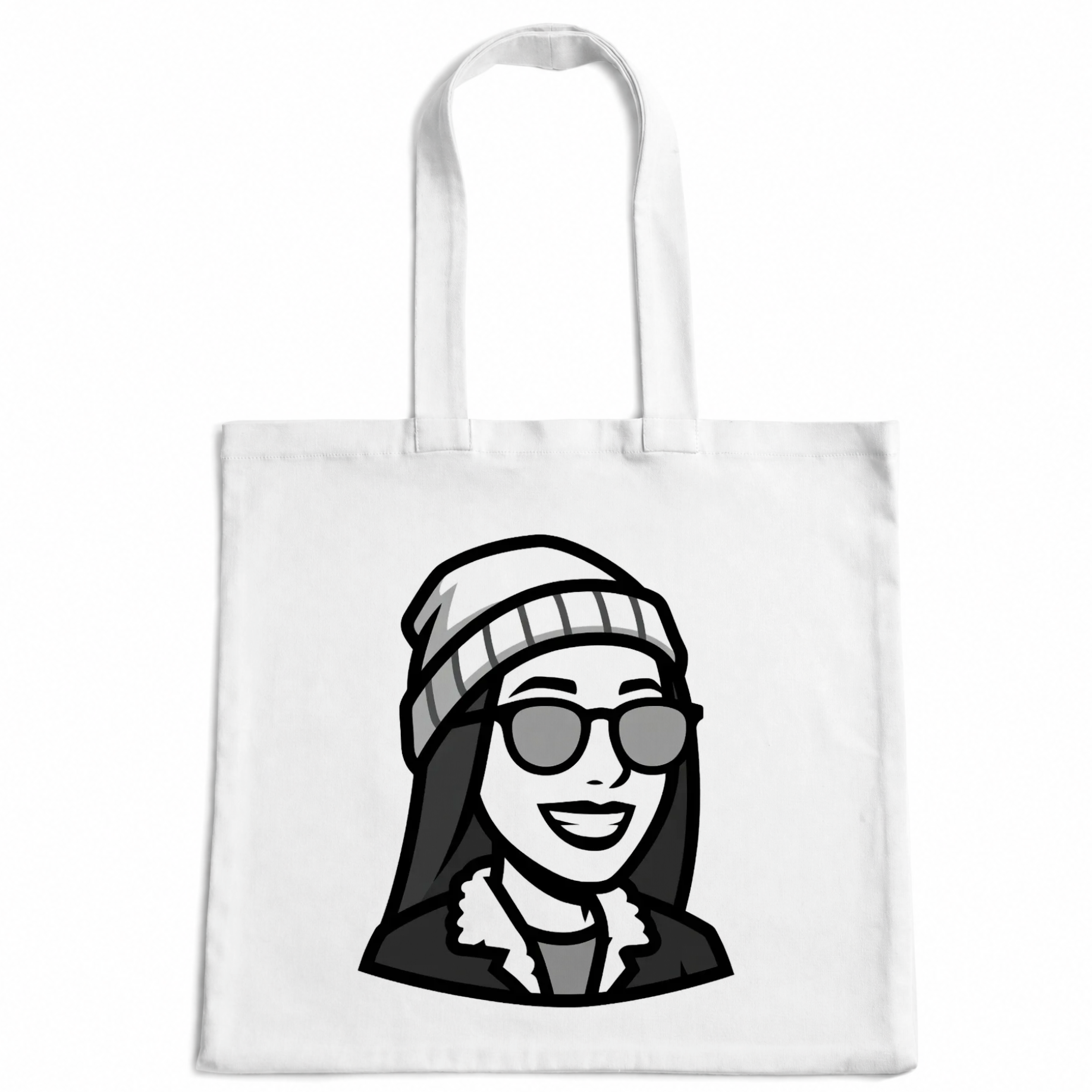 Portrait redessiné à l'encre de Chine, imprimé sur un tote bag en coton