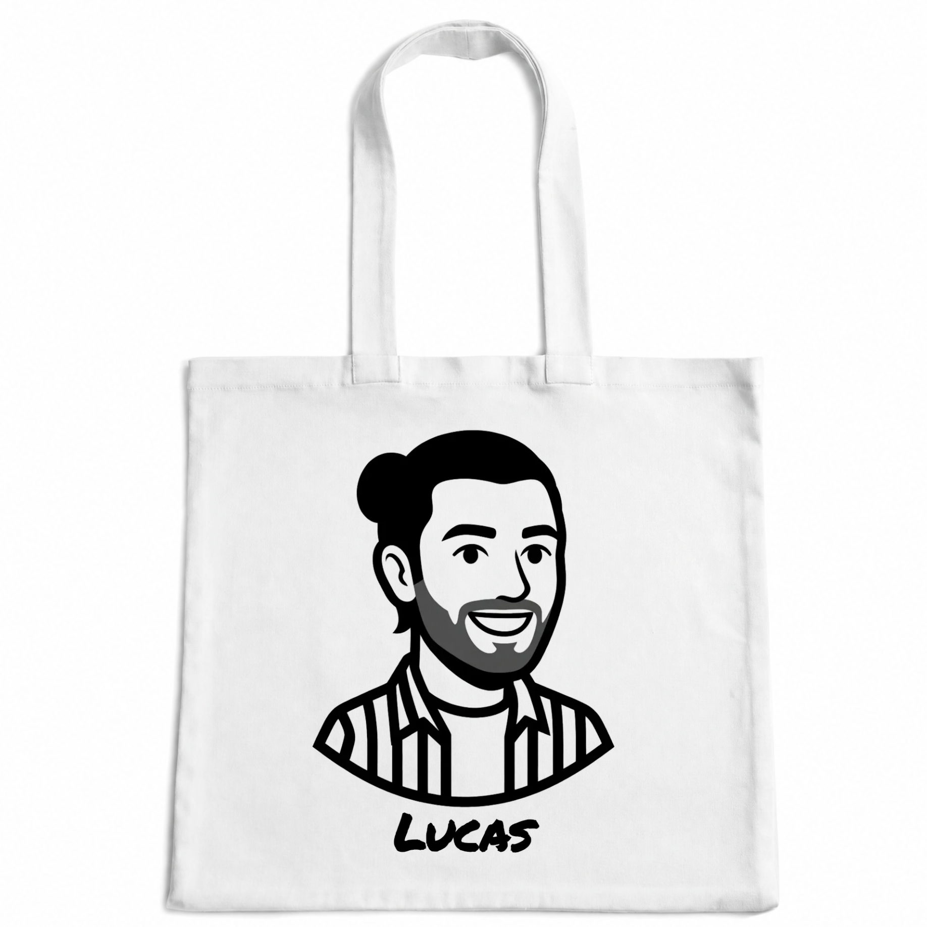 Portrait redessiné à l'encre de Chine, imprimé sur un tote bag en coton