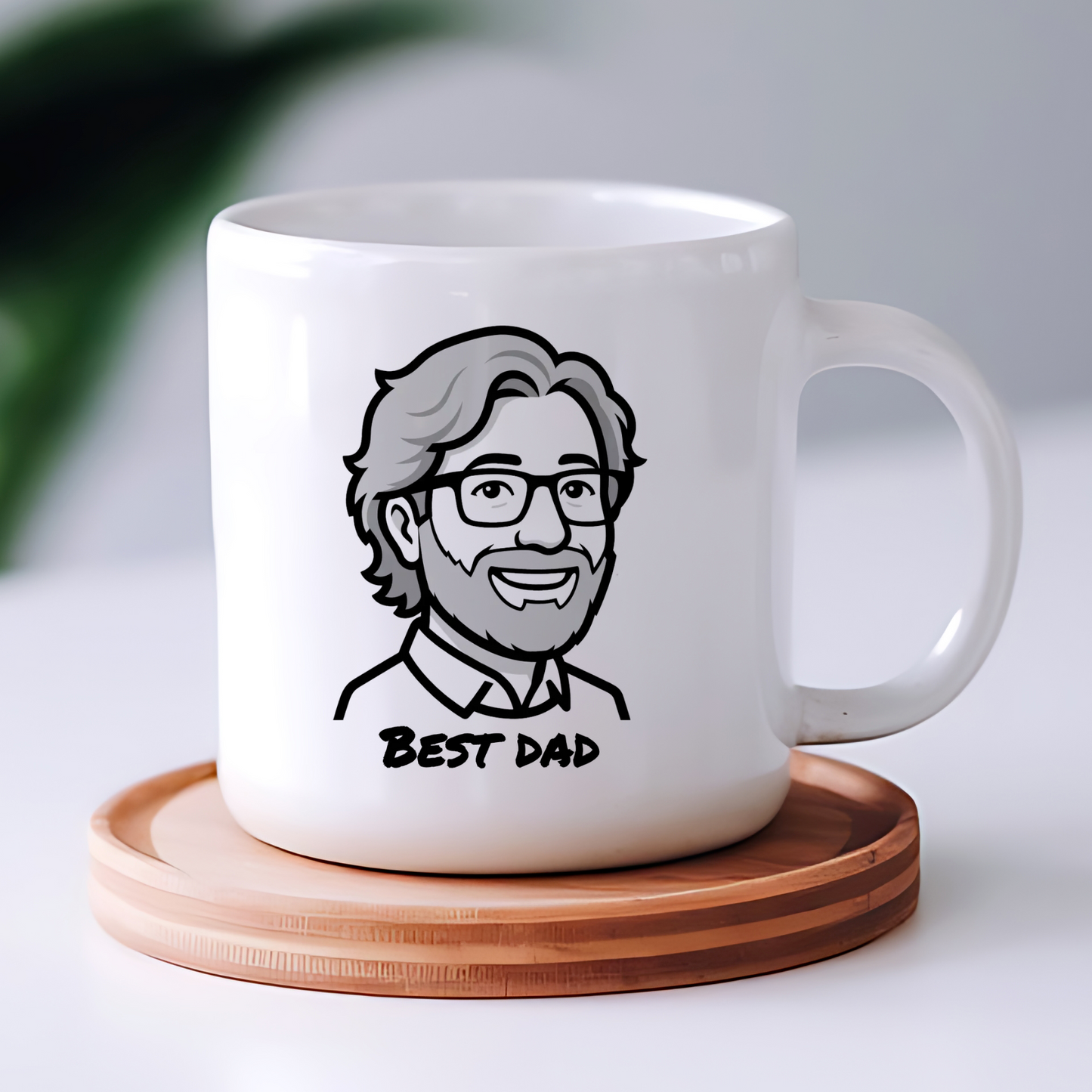 Portrait redessiné à l'encre de Chine, imprimé sur un mug en céramique blanche