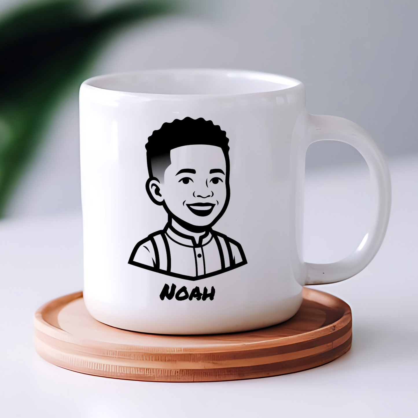 Portrait redessiné à l'encre de Chine, imprimé sur un mug en céramique blanche